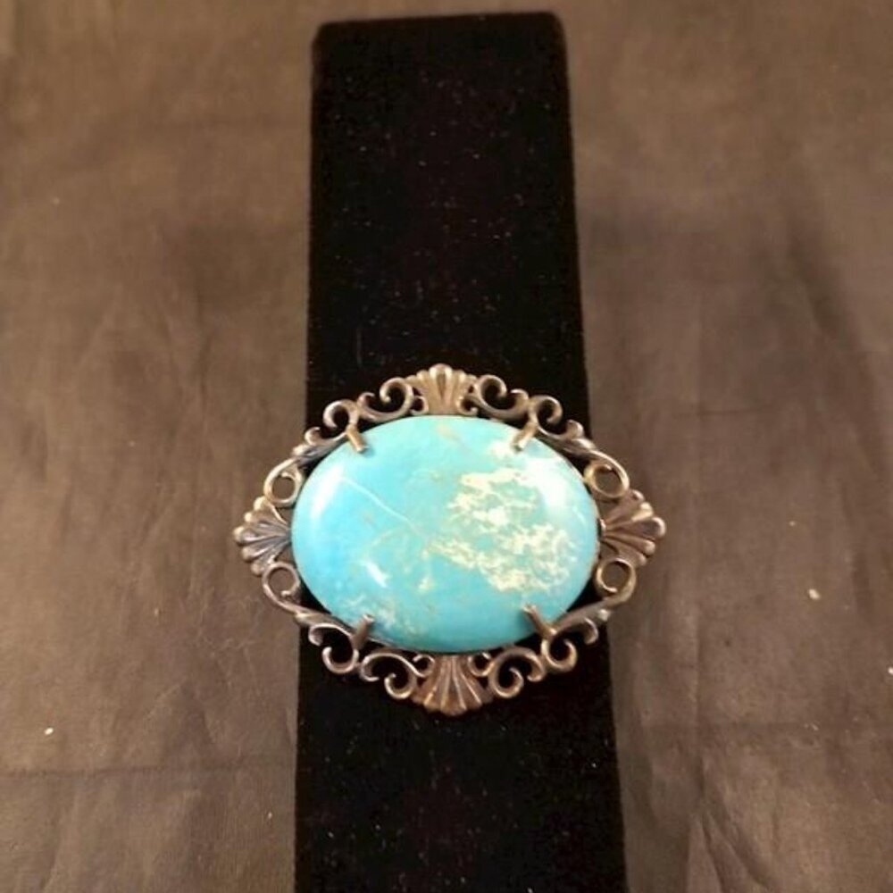 Vintage 18 Grams Sterling Silver Turquoise Twee Indie Sleeze Statement Brooch